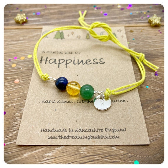 Happiness Crystal Bracelet, Positive Energy Crystals, Healing Wish Bracelet, Joy Gemstone Anklet, Positive Mindset Card, Letterbox Gift