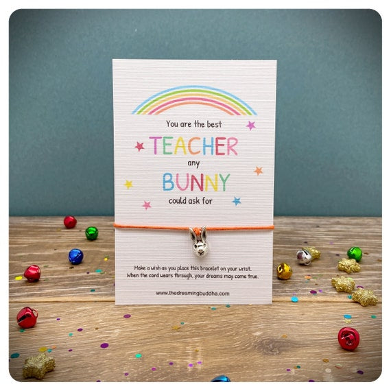 Cute End Of Term Gift For Teacher, You’re The Best Teacher Wish Bracelet, Funny Bunny Pun Gift