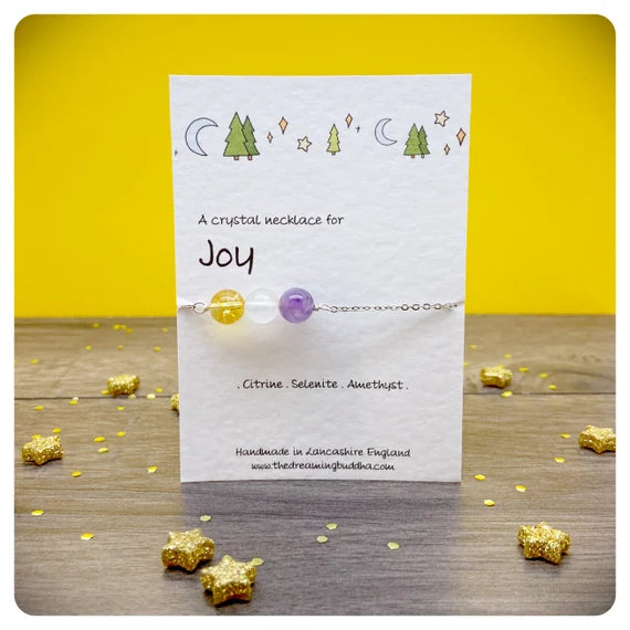 Personalised Crystal Joy Necklace, Positivity Gemstones, Positive Mindset Jewellery, Choose Joy Choker, Manifest Happiness Crystals