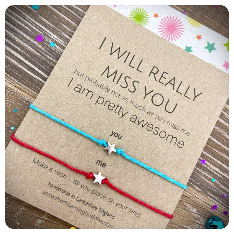 I Will Miss You Wish Bracelets, Double Leaving Bracelet Card, Don’t Forget Me Gift