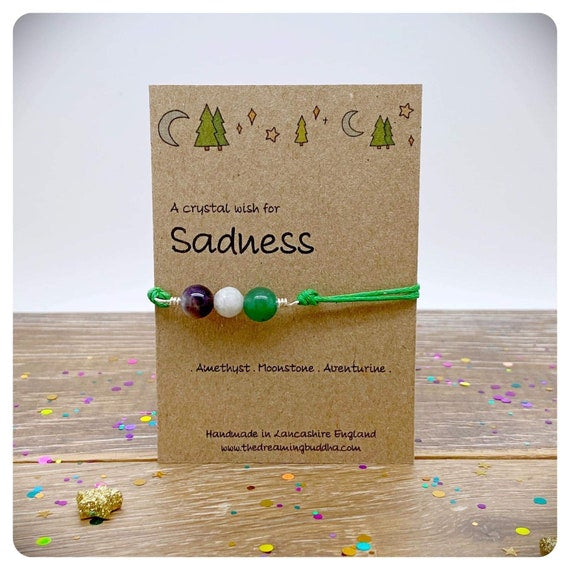 Sadness Crystal Bracelet, Emotional Support Gift, This Too Shall Pass, Postal Hug Card, Grief Loss Bracelet, SAD Bracelet, Healing Gemstones
