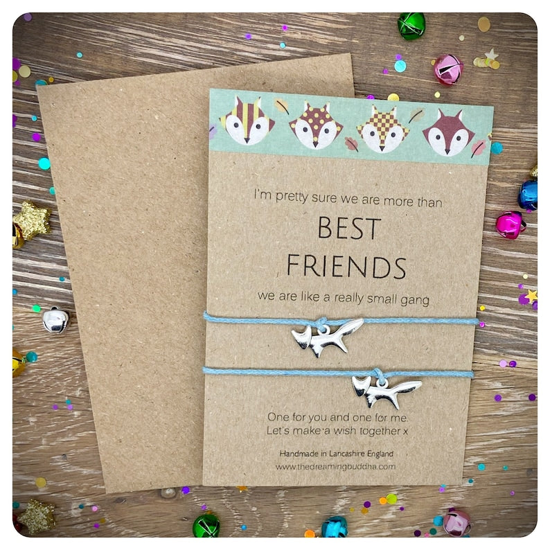 Best Friend Fox Wish Bracelets, Double Friendship Card, One For You For Me Gift, BFF Present
