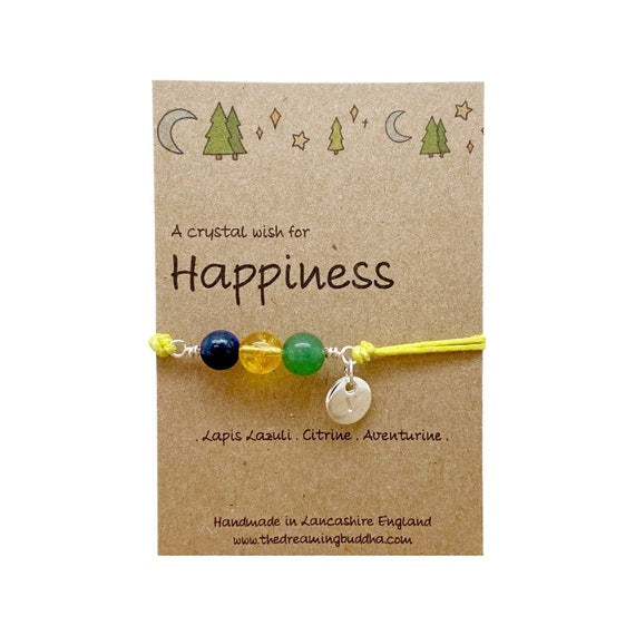 Happiness Crystal Bracelet, Positive Energy Crystals, Healing Wish Bracelet, Joy Gemstone Anklet, Positive Mindset Card, Letterbox Gift