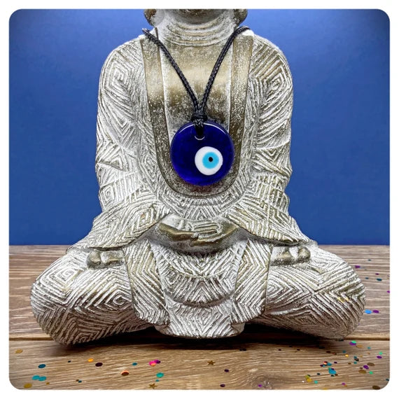 Recycled Bottle Necklace, Imperfect Evil Eye Glass Pendant, Reused Nazar Protection Jewellery