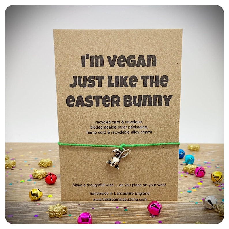 Vegan Easter Gift, Vegan Bunny Wish Bracelet, Easter Rabbit Wish Bracelet, Environmental Easter Gift, Funny Bunny Easter Card