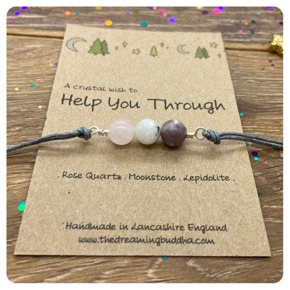 Mental Health Healing Bracelet, Friend Positive Support Gift, Personalised Real Crystal Friendship Jewellery, Anxiety Stone Anklet