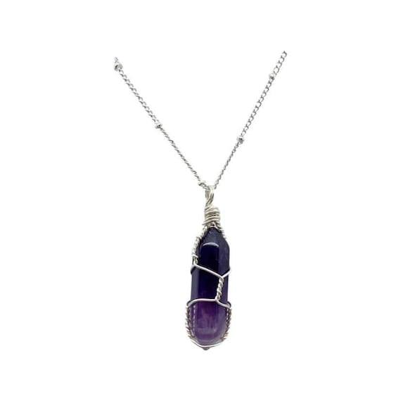 Amethyst Pendant Long Chain Necklace, Personalised Anxiety Crystal Gift, Thinking of You Jewellery, Protection Crystal Present, Letterbox