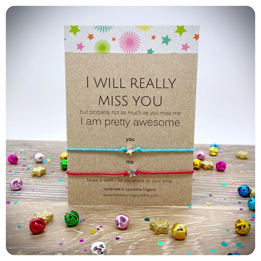 I Will Miss You Wish Bracelets, Double Leaving Bracelet Card, Don’t Forget Me Gift