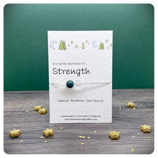 Personalised Strength Necklace, Crystal Courage Gift, Warrior Jewellery, Survivor Gift, Motivational Present For Her, Thinking Of You Postal