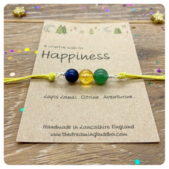 Happiness Crystal Bracelet, Positive Energy Crystals, Healing Wish Bracelet, Joy Gemstone Anklet, Positive Mindset Card, Letterbox Gift