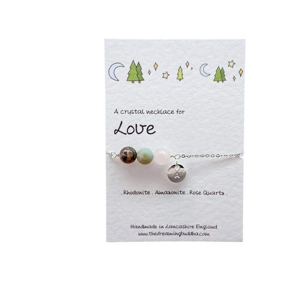 Love Crystal Necklace, Anniversary Jewellery, New Girlfriend Gift, Love You Wife Card, Honeymoon Present, Gemstones For Love