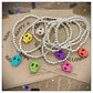 Sugar Skull Stretch Bracelet, Howlite Candy Skull Stacker Bracelet, Handmade Halloween Silver Beaded Bracelet
