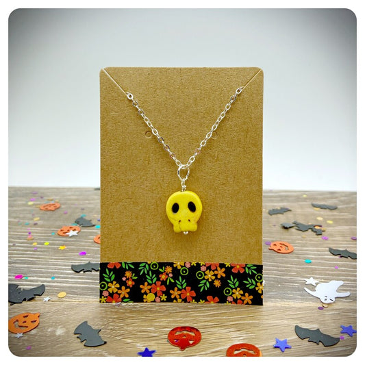 Howlite Candy Skull Necklace, Halloween Costume Jewellery, Silver Chain Necklace, Sugar Skull Gift