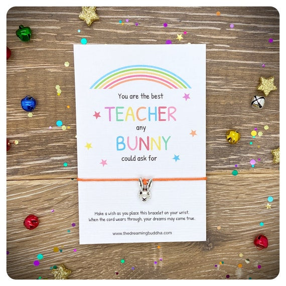 Cute End Of Term Gift For Teacher, You’re The Best Teacher Wish Bracelet, Funny Bunny Pun Gift