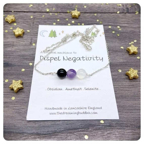 Emotional Vampire Protection Necklace, Crystals For Negative Energy, Positivity Jewellery, Personalised Mental Health Necklace