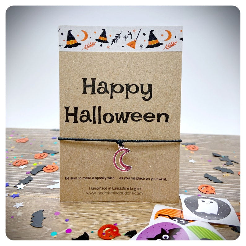 Moon Halloween Wish Bracelet, Gothic Halloween Jewellery, Cute Happy Halloween Gift