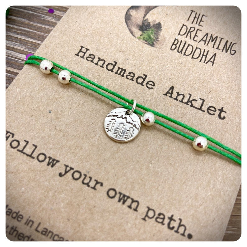 Handmade Adjustable Forest Anklet, Woodland Ankle Bracelet, Simple Cord Tree Anklet