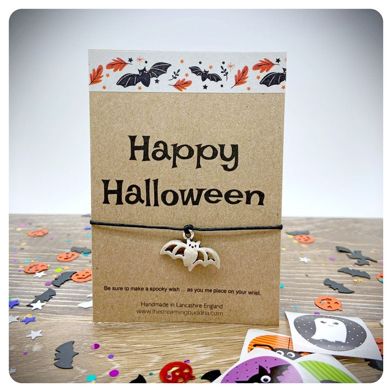 Bat Halloween Wish Bracelet, Spooky Halloween Jewellery, Cute Happy Halloween Gift