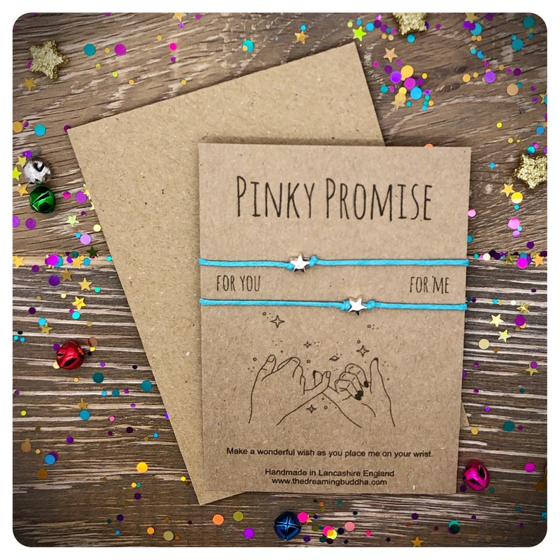 Double Pinky Promise Star Wish Bracelet Card, Matching Cord Bracelets, Leaving Gift, Present For Bestie
