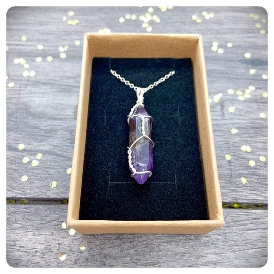 Amethyst Wire Wrapped Pendant Necklace, Personalised Crystal Gift, Mothers Day Gemstone Present, Birthday Letterbox Crystal Gift