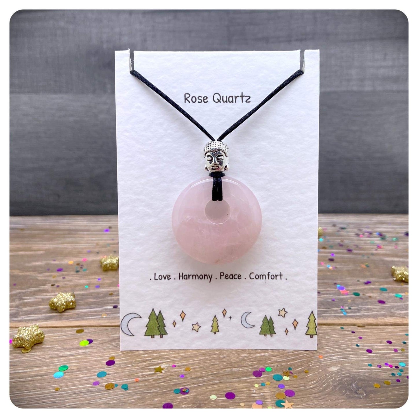 Genuine Crystal Donut Pendant Necklace, Choose Your Crystal, Agogo Pendant Black Cord Necklace