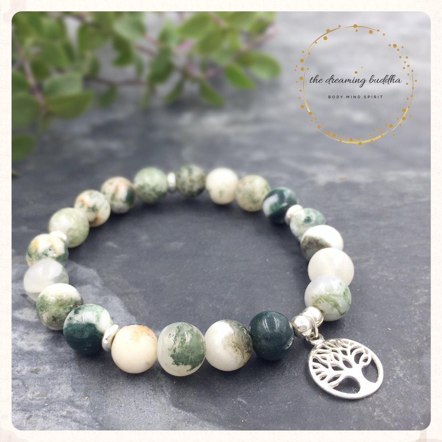 Tree of Life Bracelet Negativity Bracelet Tree Agate Gemstone Yoga Bracelet Stackable Jewellery Chakra Gemini Birthstone 925 Silver Charm