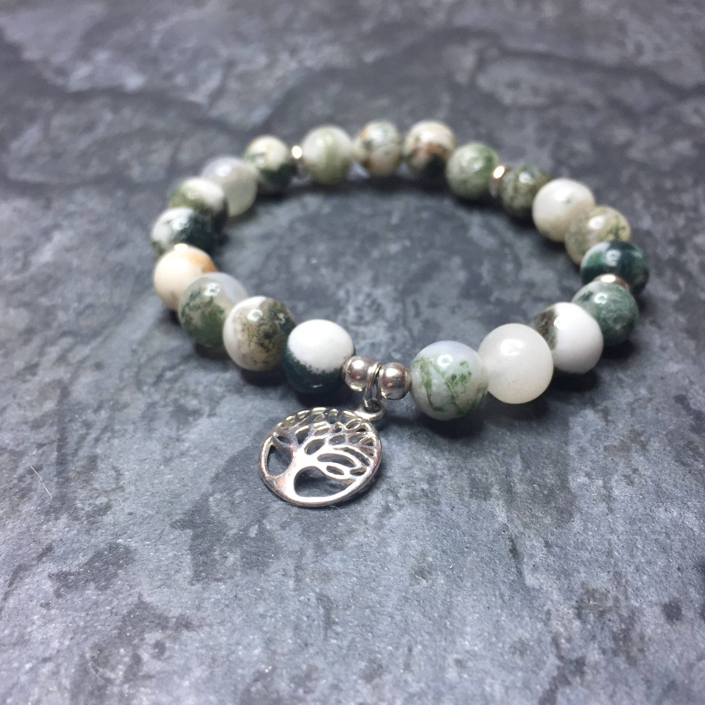 Tree of Life Bracelet Negativity Bracelet Tree Agate Gemstone Yoga Bracelet Stackable Jewellery Chakra Gemini Birthstone 925 Silver Charm