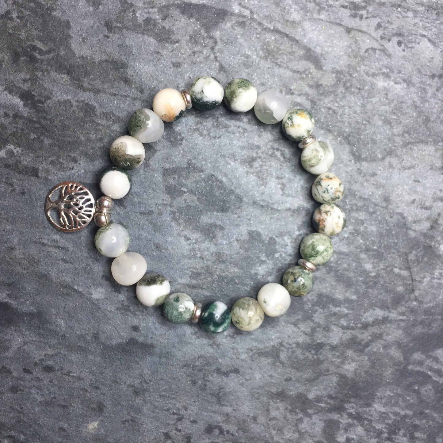 Tree of Life Bracelet Negativity Bracelet Tree Agate Gemstone Yoga Bracelet Stackable Jewellery Chakra Gemini Birthstone 925 Silver Charm