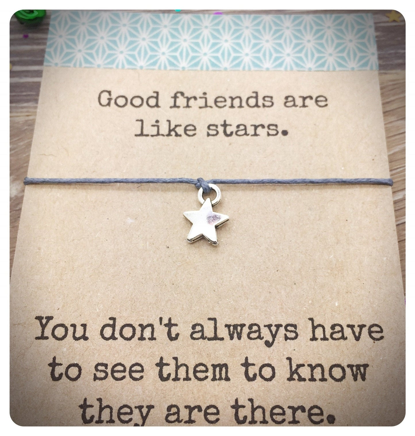 Good Friends Are Like Stars Quote Card, Star Charm Friendship Wish Bracelet, Long Distance Gift For Friend