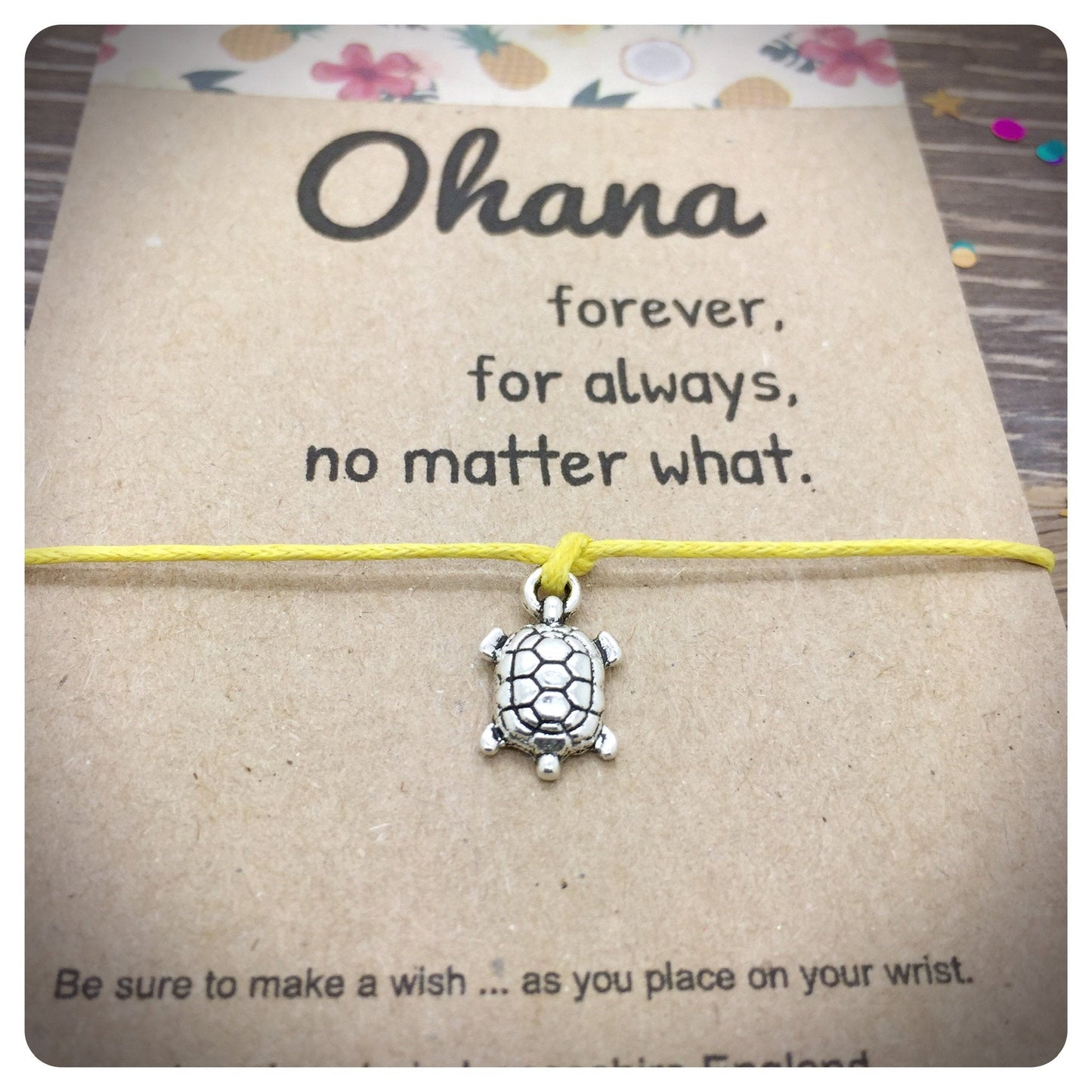 Ohana Wish Bracelet, Family Friendship Gift, Sea Turtle Wishlet, Tropical Card, Turtle Jewelry, Ohana Means Family, Cord String Bracelet