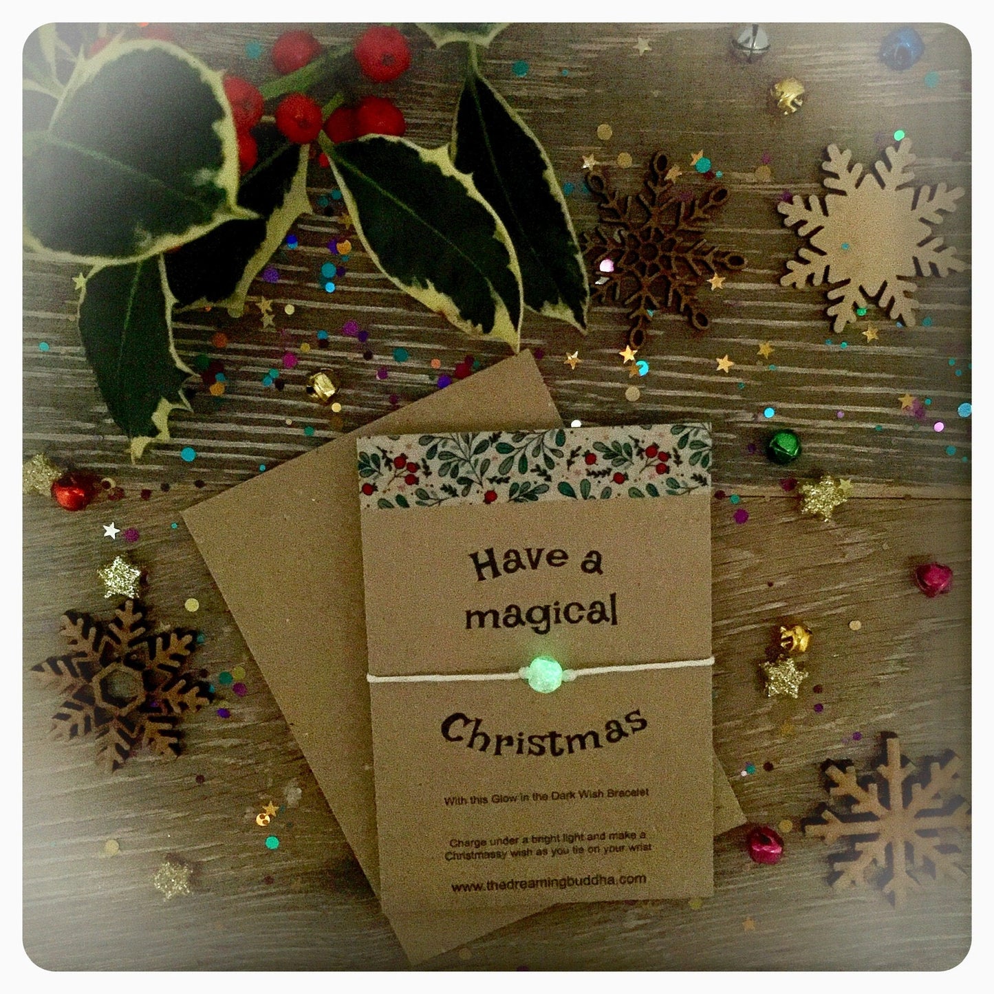 Magical Christmas Wish, Unique Xmas Cards, Stocking Filler Christmas Gift, Unusual Secret Santa Gift, Glow In The Dark Christmas Bracelet