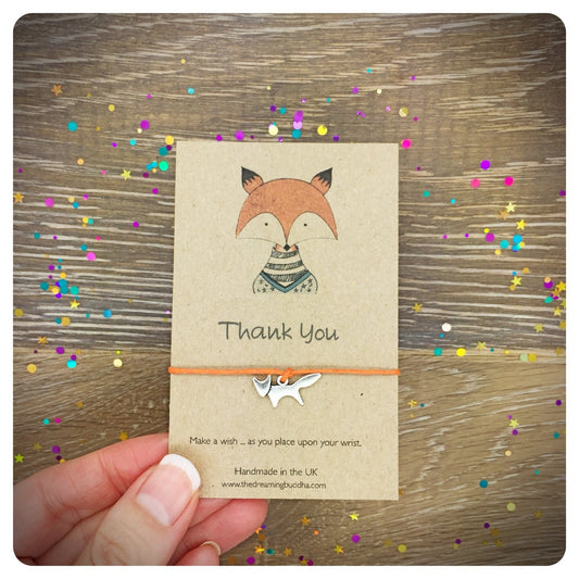 FOX Thank You Wish Bracelet, Thank You Friendship Bracelet, Fox Thank You Card, Fox String Bracelet, Thank You Wishlet, Small Thank You Gift