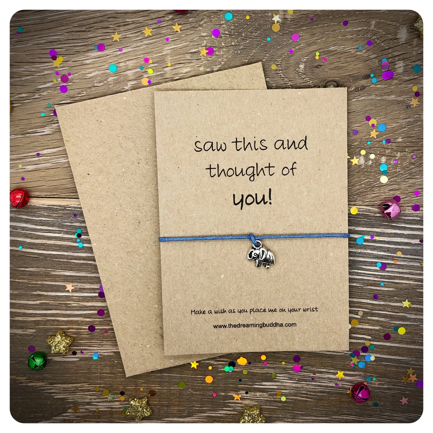 Elephant Wish Bracelet, Lucky Charm Gift, Friendship Card, Elephant Lover Present
