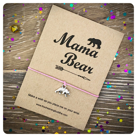 Mama Bear Wish Bracelet Card, Mothers Day Card, Gift For Mum, Bear Charm Wishlet