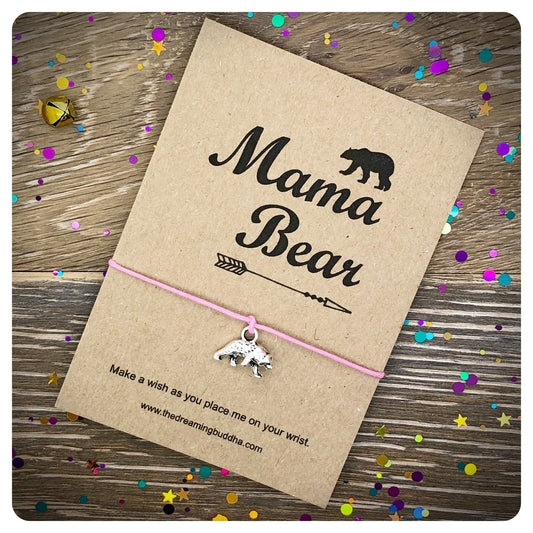Mama Bear Wish Bracelet Card, Mothers Day Card, Gift For Mum, Bear Charm Wishlet