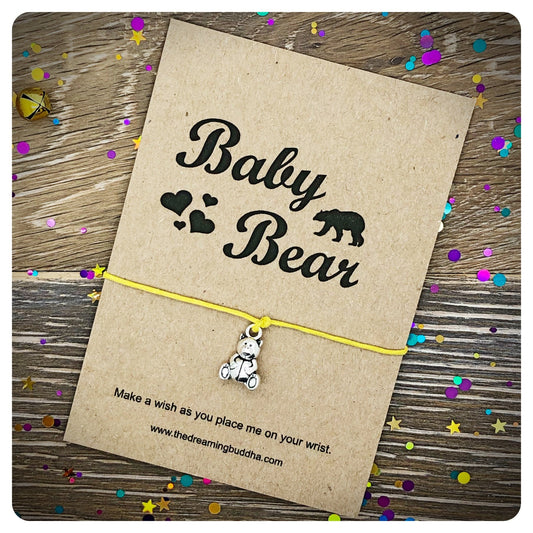 Baby Bear Wish Bracelet, Gift For New Mum, Baby Shower Card, New Mummy Cord Bracelet, New Baby Wishlet