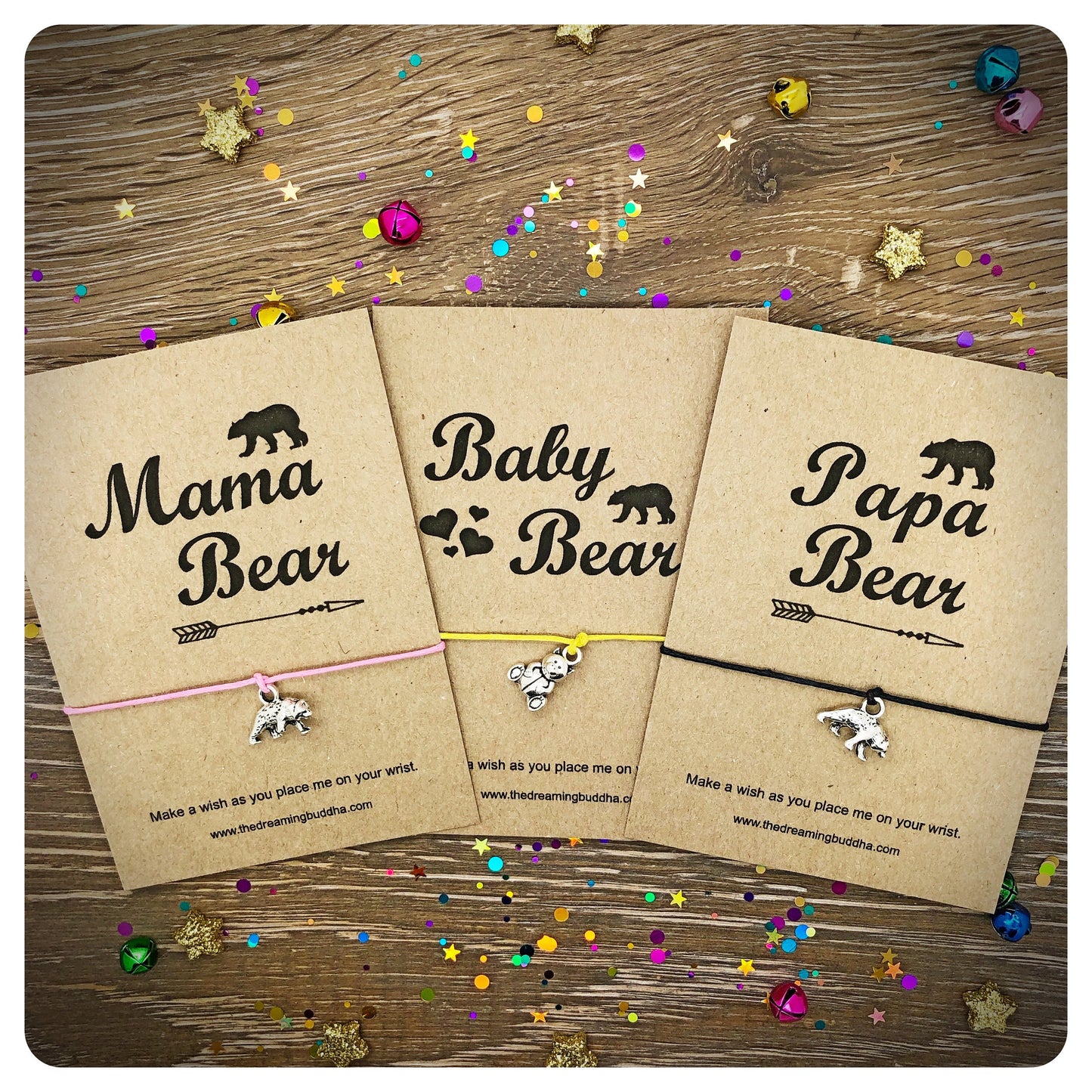 3 x New Baby Wish Bracelet, Congratulations Mama Papa Baby Bear Cards