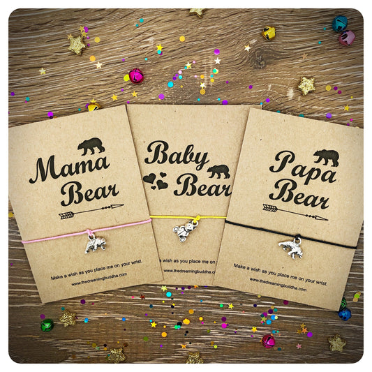 3 x New Baby Wish Bracelet, Congratulations Mama Papa Baby Bear Cards