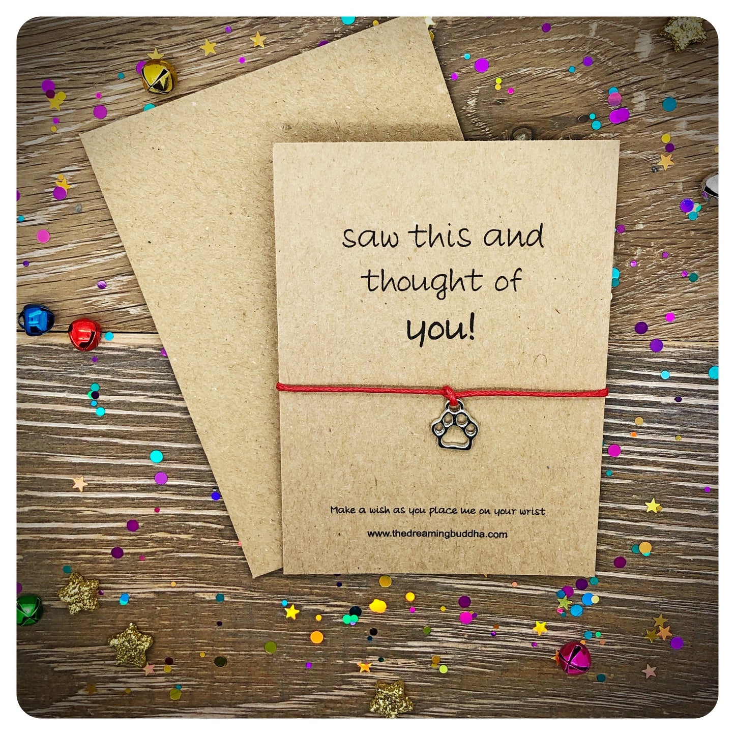 Saw This and Thought Of You Paw Print Wish Bracelet, Paw Print Card, Pet Remembrance Jewellery, Paw Print Gift, Animal Lover Jewellery Gift