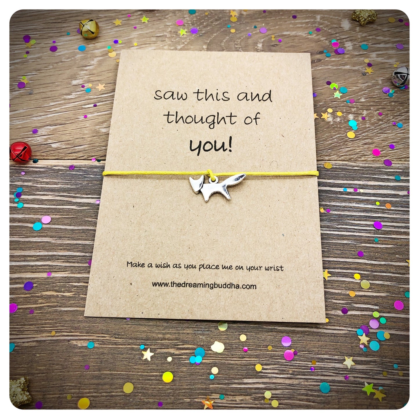 Saw This and Thought Of You Fox Card, Woodland Wildlife Jewellery, Fox Charm String Bracelet