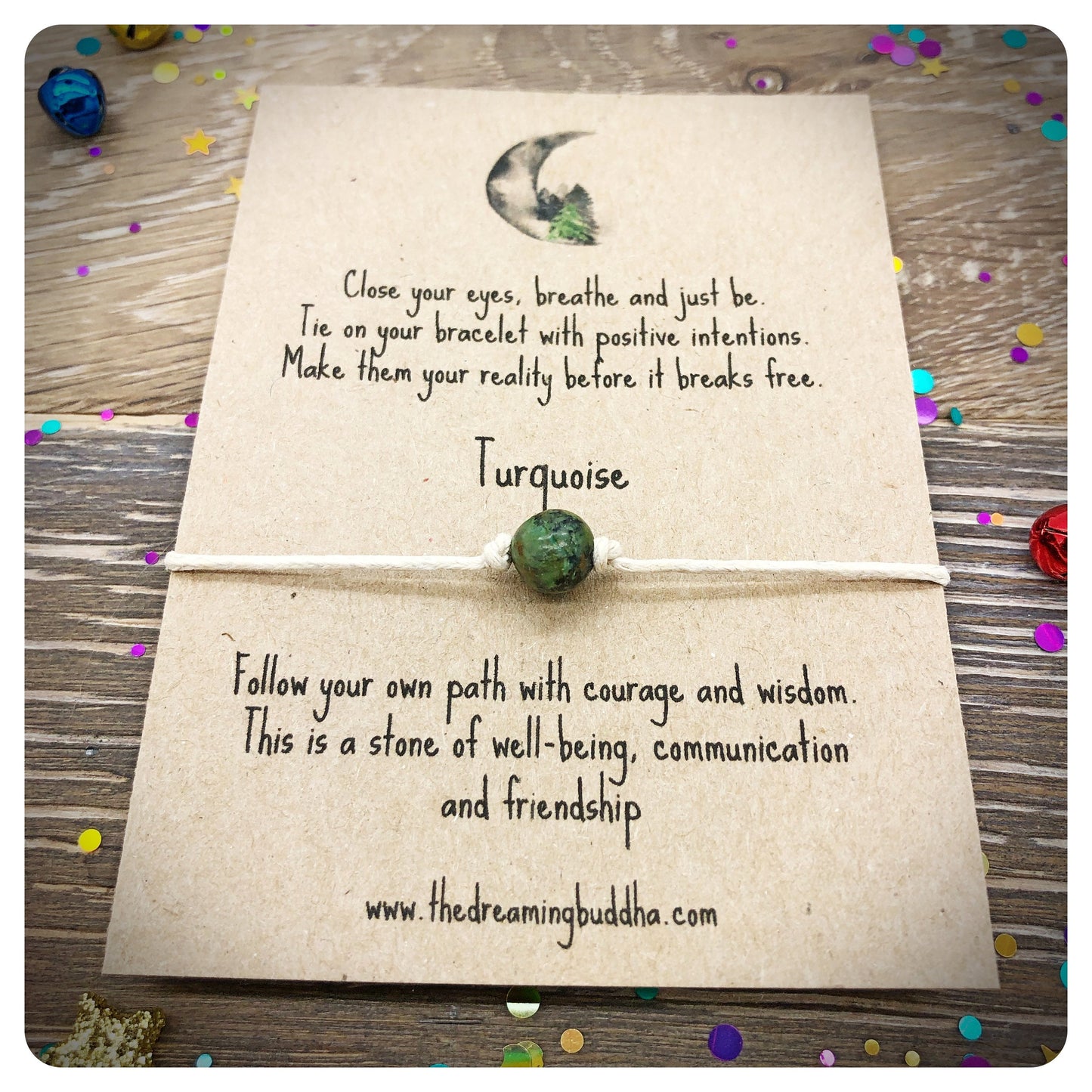 Turquoise Wish Bracelet, Courage Friendship Gift, Blue Green Crystal Gemstone Jewellery, Single Bead Bracelet