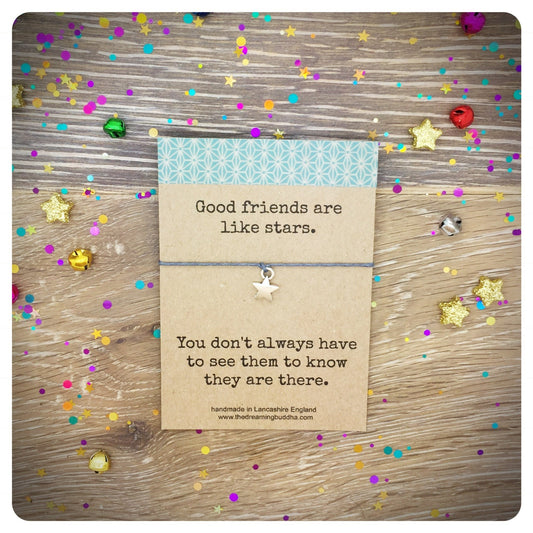 Good Friends Are Like Stars Quote Card, Star Charm Friendship Wish Bracelet, Long Distance Gift For Friend