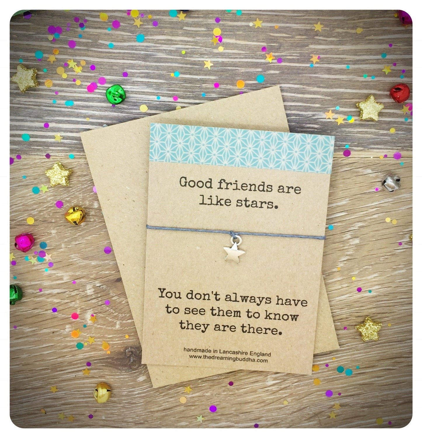 Good Friends Are Like Stars Quote Card, Star Charm Friendship Wish Bracelet, Long Distance Gift For Friend