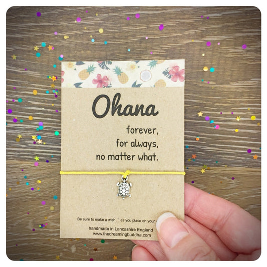 Ohana Wish Bracelet, Family Friendship Gift, Sea Turtle Wishlet, Tropical Card, Turtle Jewelry, Ohana Means Family, Cord String Bracelet