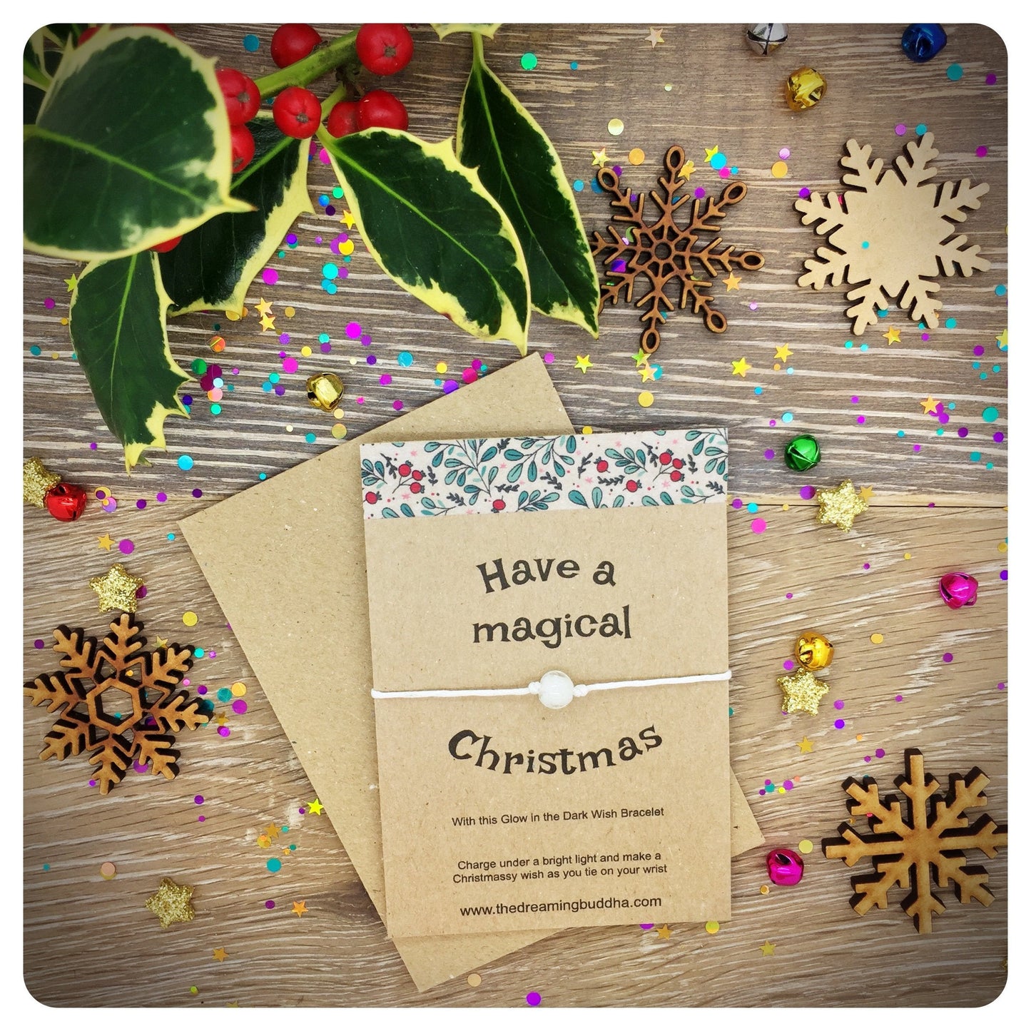 Magical Christmas Wish, Unique Xmas Cards, Stocking Filler Christmas Gift, Unusual Secret Santa Gift, Glow In The Dark Christmas Bracelet