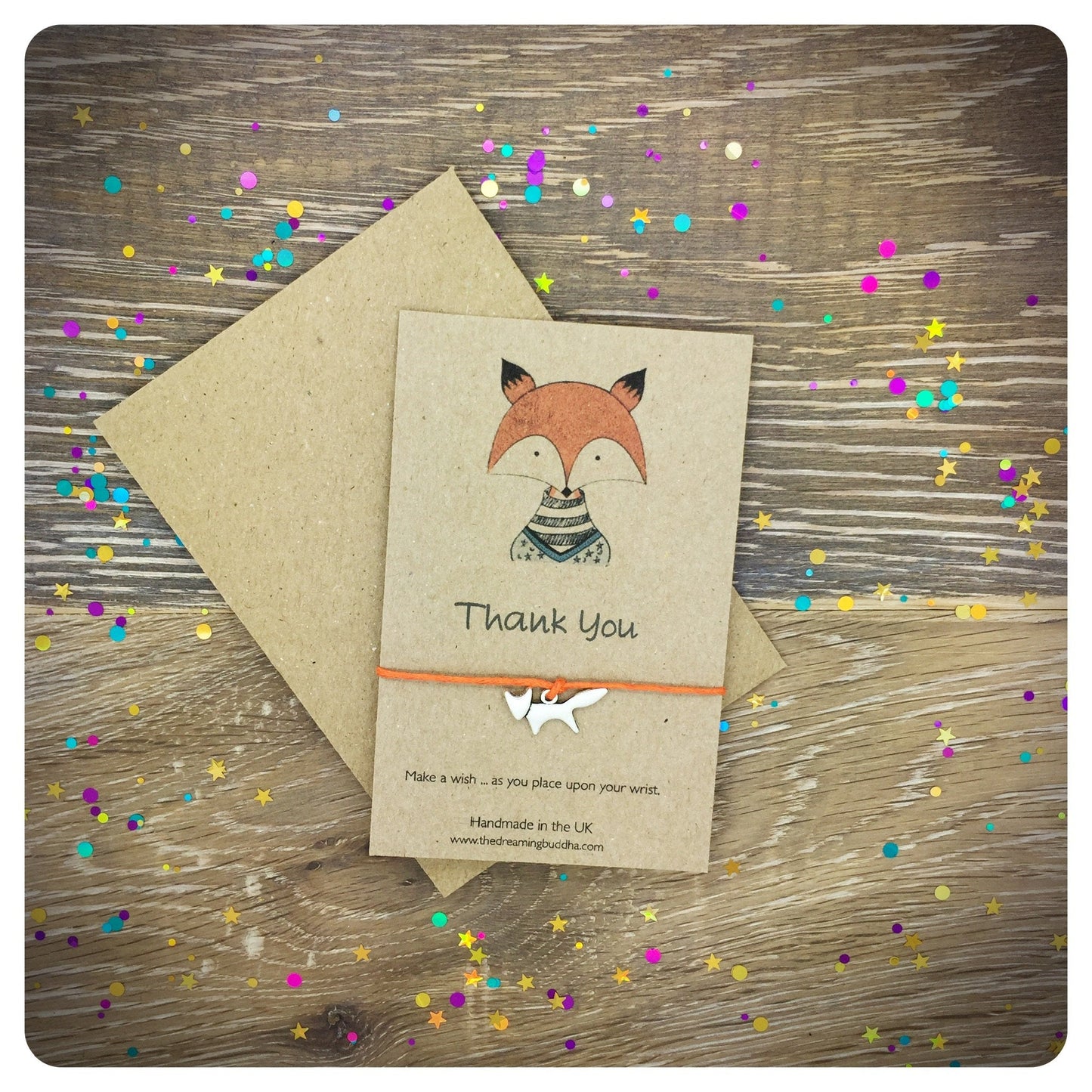 Personalised Party Favours, Fox Wish Bracelet, Thanks for Coming To My Party Card, Woodland Party Favour Gift