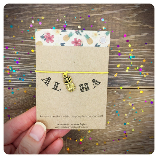 Aloha Pineapple Wish Bracelet Card, Fun Summer Accessory, Tropical Wish String Gift, Fruity Fun Friendship Bracelet