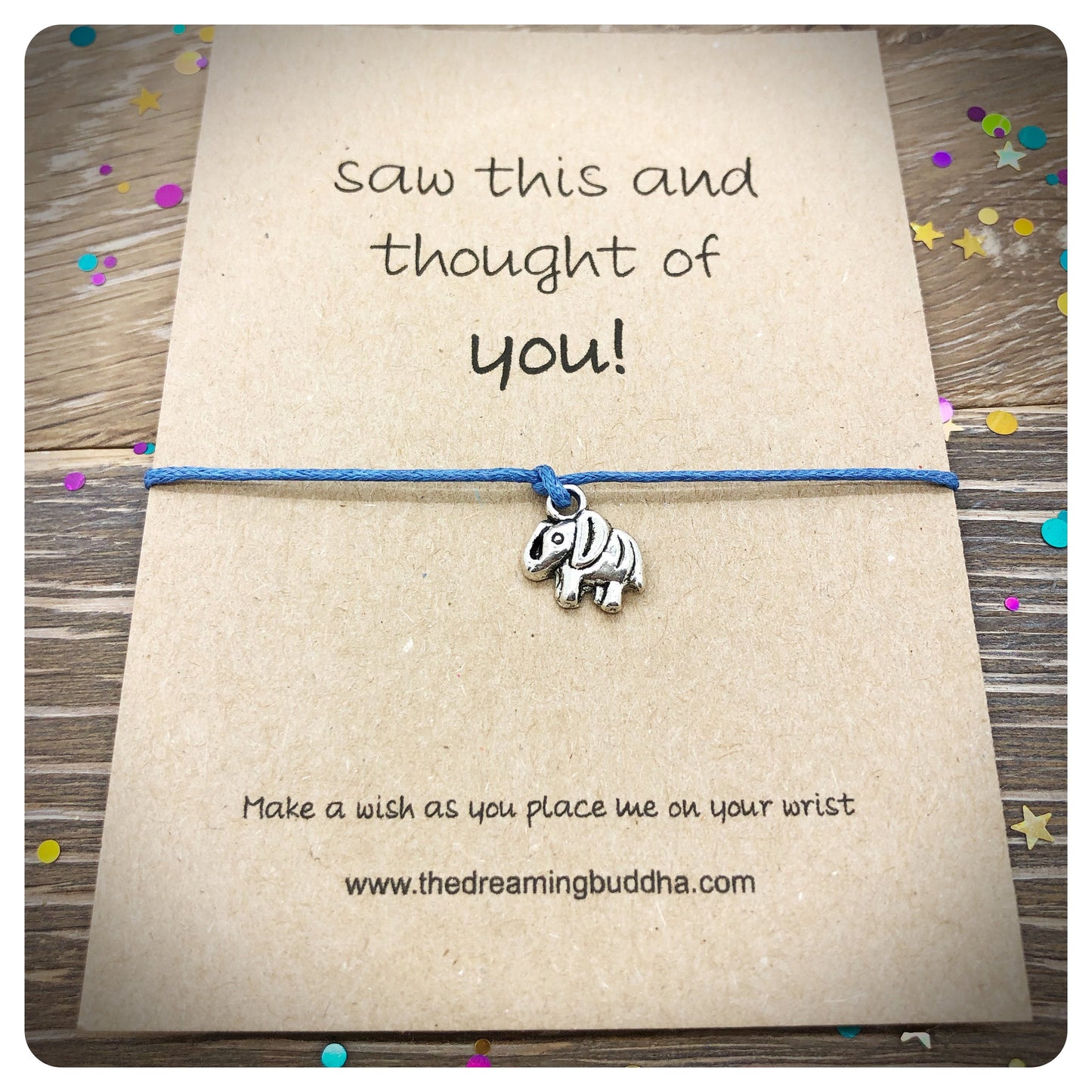 Elephant Wish Bracelet, Lucky Charm Gift, Friendship Card, Elephant Lover Present