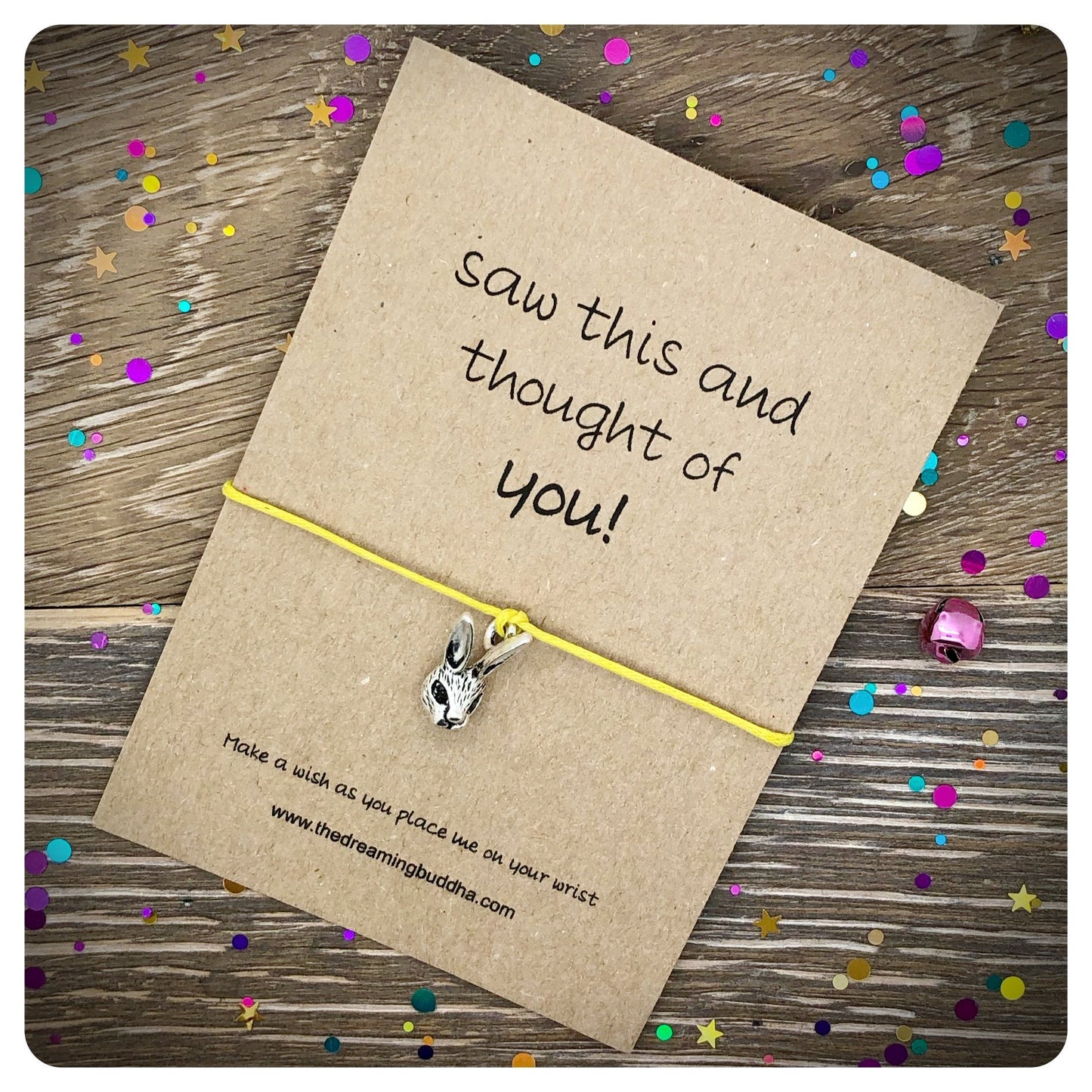 Rabbit Wish Bracelet, Bunny Lover Gift, Cute Friendship Card, Rabbit Charm Wishlet, Cord Bracelet