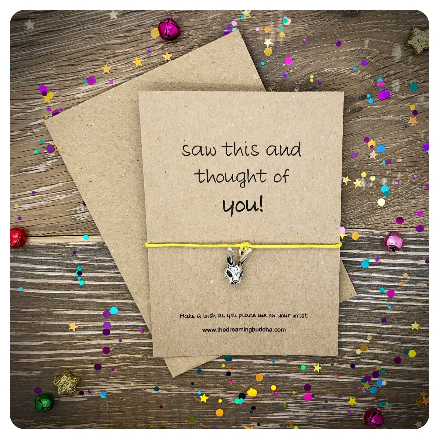 Rabbit Wish Bracelet, Bunny Lover Gift, Cute Friendship Card, Rabbit Charm Wishlet, Cord Bracelet